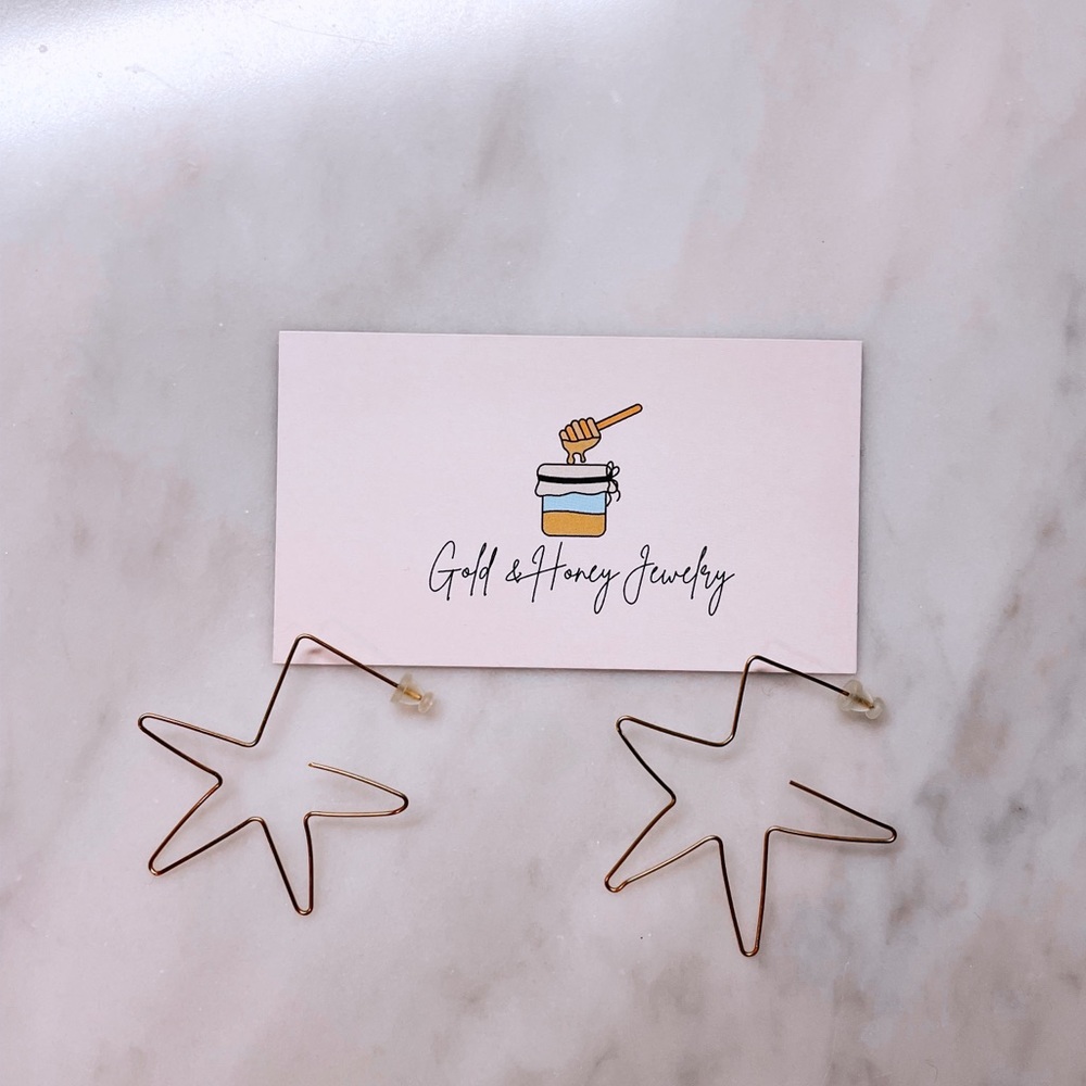 gold cute star earrings from Gold and Honey jewelry. - Picture 6 of 7